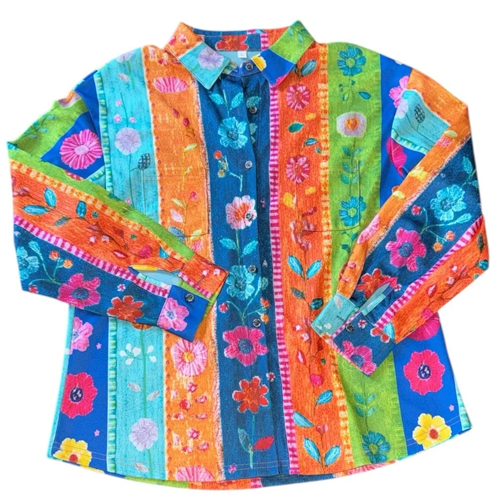 Retro Floral Flower Power Hippie Shirt - Picture 2 of 14